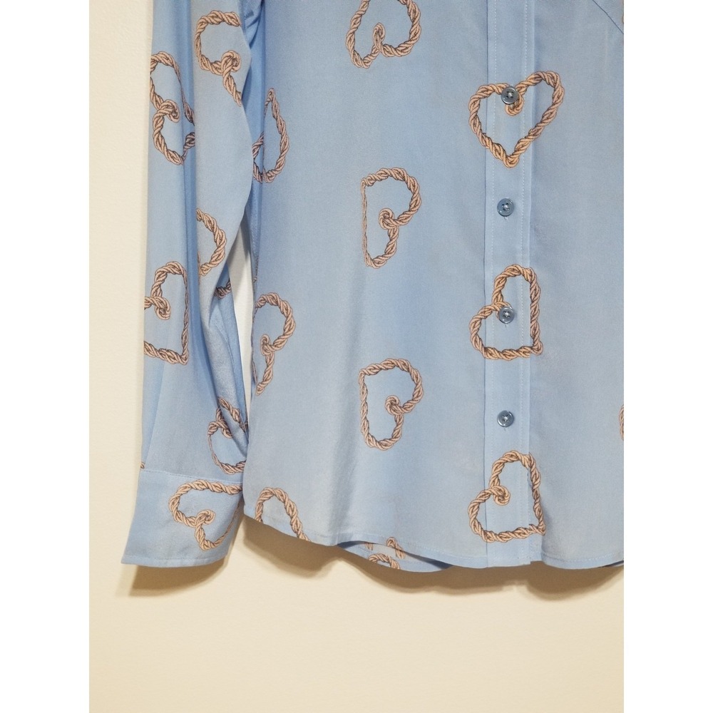 Equipment Brett 100% Silk Button Down Shirt Periwinkle Heart Print NWT S $258 - Picture 10 of 16